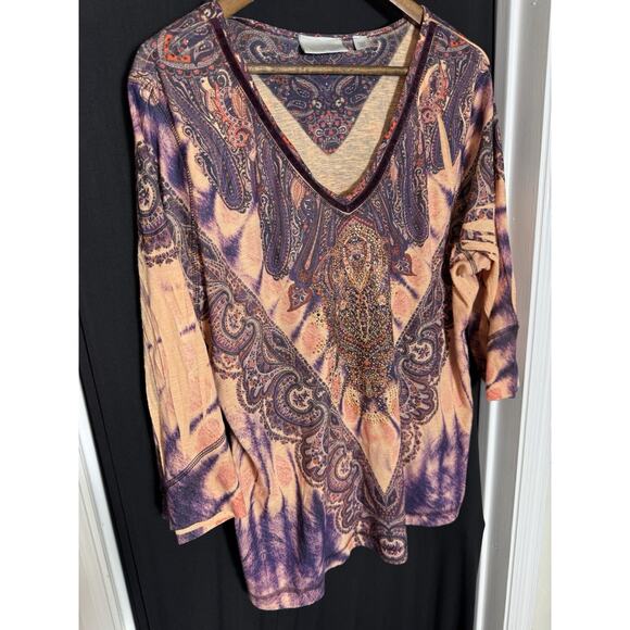 Avenue Paisley Rhinestone Top Women's‎ Y2K Whimsigoth Fairy Velvet Purple - Picture 3 of 10